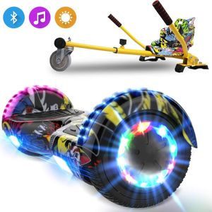 6,5 LED Hoverboard-Bluetooth und 2*350W hip hop mit Hoverseat hip hop,Elektroscooter mit Gokart  Elektro Scooter mit Motorbeleuchtung E-Skateboard Elektroroller mit Hoverkart
