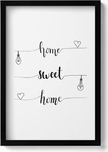 Inschrift für die Wohnung „home, sweet home“– Wandbild mit Rahmen – Gerahmtes Bild  – Wanddekoration – 40x60 cm –  Schwarz