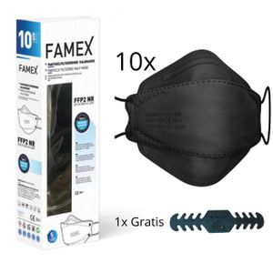 10x Famex Premium FFP2 Atemschutz Maske 3D Fish-Form Färbig, Farbe Schwarz