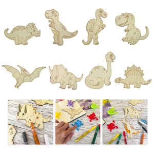 Oblique Unique Holz Dinosaurier 8er Set zum Bemalen Dinos aus Echtholz für Kinder Kinderzimmer Geburtstag Deko zum Spielen Basteln