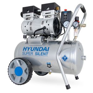 HYUNDAI Silent Kompressor SAC55752 (Druckluftkompressor leise, ölfrei, Flüsterkompressor, Compressor flüsterleise, 59dB, 24L Kessel, 8bar, 0.75kW, Öl-Wasserabscheider, 125L/Min)