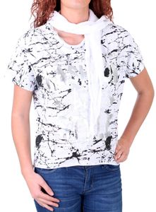 Madonna T-Shirt Damen "VERENNA" Oversize Allover Print Shirt mit Halstuch MF-741144 Weiß L