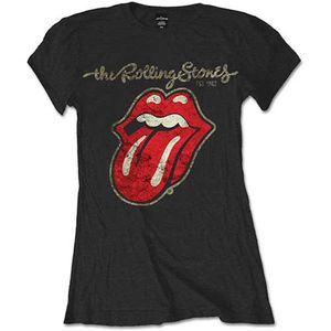 Rolling Stones Plastered Tongue Black Ladies T Shirt: Medium