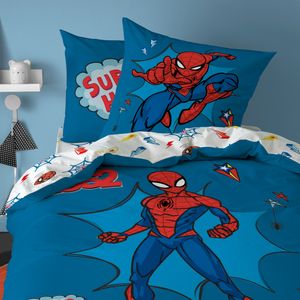 Spiderman Bettwäsche "Awesome" Blau für Jungen 135x200cm 80x80cm im Comic Stil aus 100% Baumwolle mit Reißverschluss