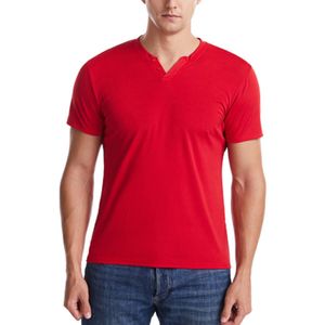 Herrenoberteil Lässig Einfarbig Geknöpft V-Ausschnitt Lässiges Kurzarm-Top T-Shirt,Farbe: Rot,Größe:XXL