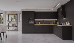 Winkelküche SIENA 350x290 cm Küchenzeile Einbauküche Eckküche Küche Schwarz matt