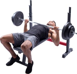 Christopeit Hantelbank WB 1000 – Ergonomische 90 cm Griffbreite, 5-fach Höhenverstellbare Hantelablage, Hochwertiges Kunstleder, Belastbar bis 200 kg, Klappbar, Teil der Red-Line-Serie