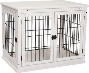 PawHut Dog Kennel Dog House Transport Box Klec pro malá zvířata pro vnitřní box pro psy Pet Cage MDF Metal White 81 x 58,5 x 66 cm