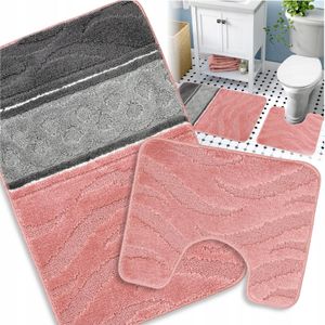 Badteppich Set 2-tlg. Rosa - Badezimmer Teppich Rutschfest & Weich - Badteppich, Badvorleger - Badematten Set Rosa & Grau 50x80 cm