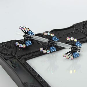 3 x Mini Haarklammern in Schmetterling Form mit Strass-Steinen bestückt Blau