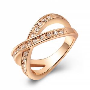 Damen Ring Damenring 18 Karat vergoldet Zirkonia Kristall Kreuzform X-Cross  rosegold 57 - Ø 18,14 mm