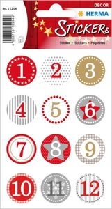 HERMA Weihnachts-Sticker DECOR "Adventskalender" rot 2 Blatt à 12 Sticker