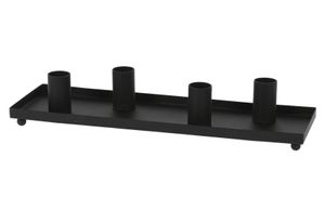 Metall Kerzentablett für Stabkerzen - 30 x 10 cm / schwarz - Kerzenständer mit 4 Haltern - Kerzenhalter für Tafelkerzen