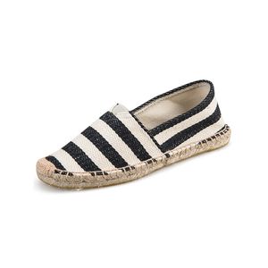 Damen Espadrilles Loafers Canvas Schuh Flats Atmungsaktiv Rutschfest Fahren Freizeitschuhe Schwarzer Streifen,Größe:EU 40