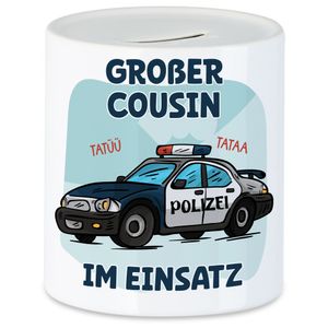 Großer Cousin Im Einsatz Spardose Polizeiauto Geschwister Liebe Retter Polizist Familie Beschützer Tatü Tata
