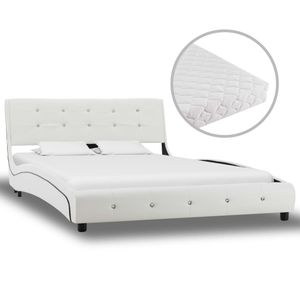 Neue Möbel| Doppelbett Jugendbett Bett mit Matratze Weiß Kunstleder 120 x 200 cm| Klassische Betten mit Lattenrost