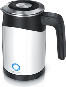 Arendo Wasserkocher 0,5 l, 1100 W, Edelstahl Single Reisewasserkocher Mini, Temperatureinstellung, weiß