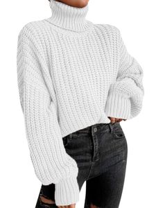 Damen Rollkragenpullover Winter Warm Pullover Tops Strickwaren Langarm Strickpullover Weiß,Größe L