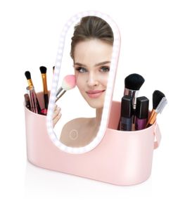 Touch Of Beauty Make Up Organiser with LED Mirror - Cestovná kozmetická taštička - 24,1 x 10,4 x 11,7 cm - Nastaviteľné LED svetlo - Vrátane USB nabíjacieho kábla - Plastová - Ružová
