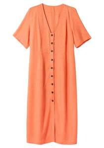 sheego Damen Große Größen Maxikleid im Leinen-Mix, mit Knopfleiste Sommerkleid Citywear klassisch V-Ausschnitt - unifarben