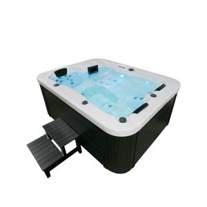 HOME DELUXE - Outdoor Whirlpool White MARBLE inkl. Treppe und Thermoabdeckung Außenpool Spa