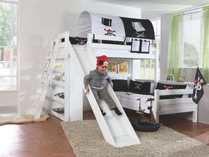 Etagenbett SKY Kinderbett mit Rutsche Spielbett Bett Weiß Stoffset Pirat