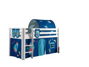 Vipack Spielbett Pino, Liegefläche 90x200 cm mit Textilset Vorhang, Tunnel und 3 Taschen "Astro"