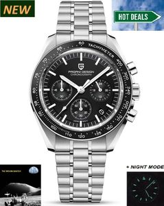 Pagani Design V3-Pro Moonswatch Herren Quarz Chronograph Uhr Japan VK63 Uhrwerk Edelstahl Wasserdicht Sportuhr (Omega Hommage)