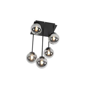 QAZQA - Landhaus I Vintage Moderne Deckenleuchte I Deckenlampe I Lampe I Leuchte schwarz 5-flammig-Licht mit Rauchglas - Athen I Wohnzimmer I Schlafzimmer - Rund - LED geeignet G9