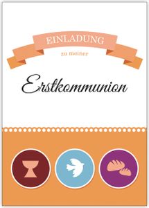 4x Moderne Einladungskarte zu meiner Erstkommunion mit christlichen Symbolen