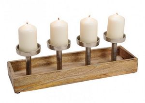 Adventskerzenhalter für 4 Stumpen Kerzen Mango Holz silbern 41 x 15 x 10 cm