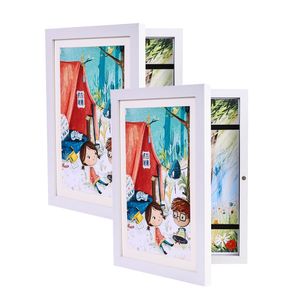 2 kusy rámečku na obrázky A4, dětský výtvarný rámeček s předním otvorem, rámeček na dětské kresby, dřevěný umělecký fotorámeček, bílý