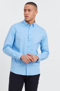 Langarm Hemd Einfarbiges Slim Fit Freizeit Shirt Basic aus Baumwolle |
