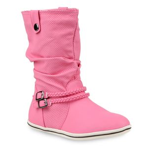 Mytrendshoe Damen Schlupfstiefel Sportliche Stiefel Boots Schnalle 70991, Farbe: Pink, Größe: 40