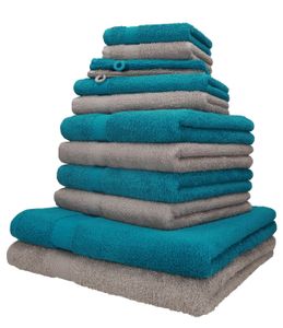 Betz 12er Handtuch-Set Palermo 100% Baumwolle  Farbe Petrol und Stone