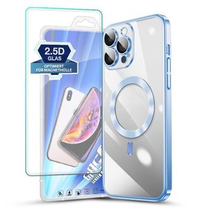 Magsafe Hülle für Apple iPhone 13 Pro Max Handyhülle mit 9H Displayglas Bumper Case Magnet Cover – Farbe: Hellblau