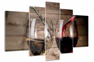 Tulup Bild Glasbild 5 Teile 170x100 cm Wandkunstdrucke - Zwei Gläser Wein