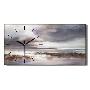Wohnzimmer-Bild Leinwand Uhr Kunstdruck 60x30 Stürmischer Strand Meerelandschaft - schwarze Hände