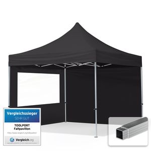 TOOLPORT Faltpavillon Faltzelt Pavillon 3x3m - 2 Seitenteile Aluminium 32mm Partyzelt 700N schwarz