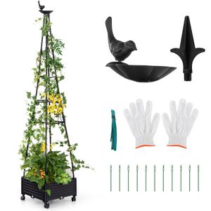 COSTWAY Rankhilfe mit Blumenkasten und Selbstbewässerung, Rankgitter, Garten Obelisk auf Rollen