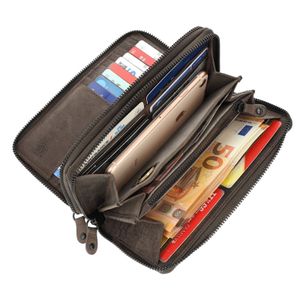 Geldbörse, Brieftasche, Leder Portemonnaie im Langformat, RFID Schutz mit doppelten Reißverschlüssen und vielen Fächern