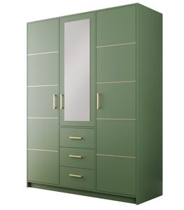 Albello Kleiderschrank mit Spiegel Blame Schlafzimmerschrank Kleiderschrank für das Wohnzimmer das Schlafzimmer Grün Flaschengrün 147x57,5x200 cm