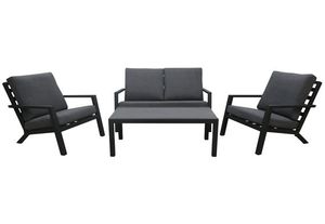 Stuhl-Sofa Lounge-Set Bezano | mit 2-Sitzer Sofa | Matt Schwarz/Grau | Aluminium
