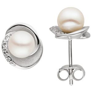 Ohrstecker aus 925 Silber rhodiniert mit Süßwasser Perlen & 10 Zirkonia Ohrringe