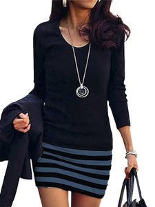Ladies Wick T-Shirt Kleider Party Langarm Kurzmini Kleid Casual Crew Hals, Farbe: Blau, Größe: M
