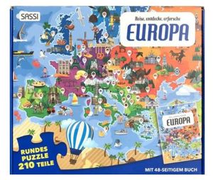 Reise, entdecke, erforsche Europa - rundes Puzzle 210 Teile