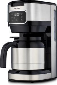 MEDION Kaffeemaschine mit Thermoskanne und Timer (Filtermaschine, 10 Tassen, 1,25 Liter, 900 Watt, Timer Zeitschaltuhr, Antitropf, Display, MD11019) edelstahl