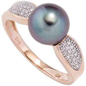 JOBO Damen Ring 585 Rotgold 1 Tahiti Perle 34 Diamanten Brillanten Perlenring Größe 50