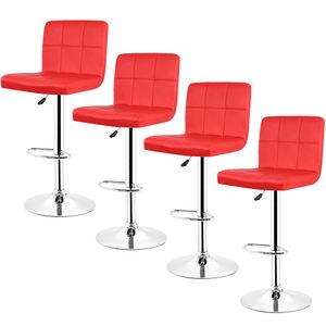Barhocker,Drehbare Barhocker mit Lehne,Tresenhocker Höhenverstellbar aus Kunstleder, Moderner Barstuhl Küchenhocker Bar Hocker( Rot, 4er Set)