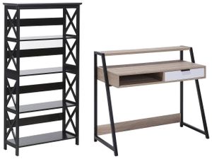 BELIANI Büromöbel-Set Schwarz / Heller Holzfarbton 2-teilig Schreibtisch & Bücherregal Modern Arbeitszimmer Büro Heimbüro Komplett-Set Home Office